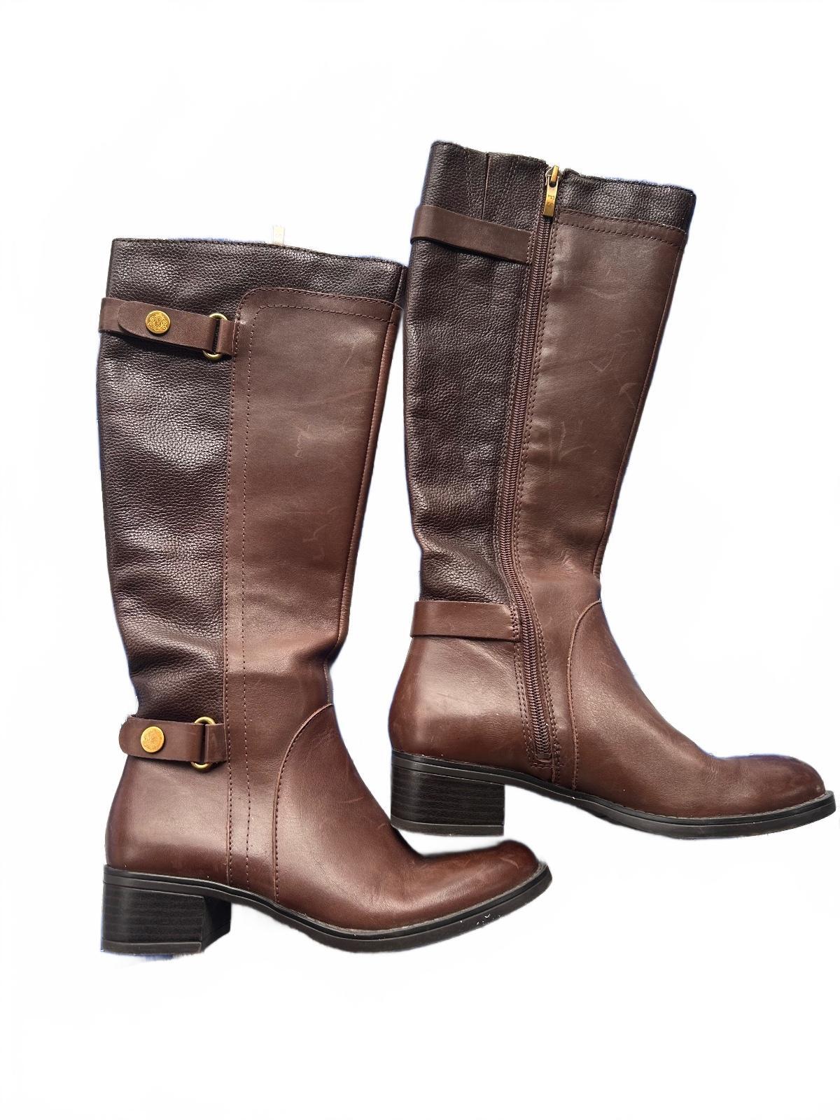 Franco Sarto Women's Brown Leather Riding Boots Knee High Zip Buckle Size 5.5 M
