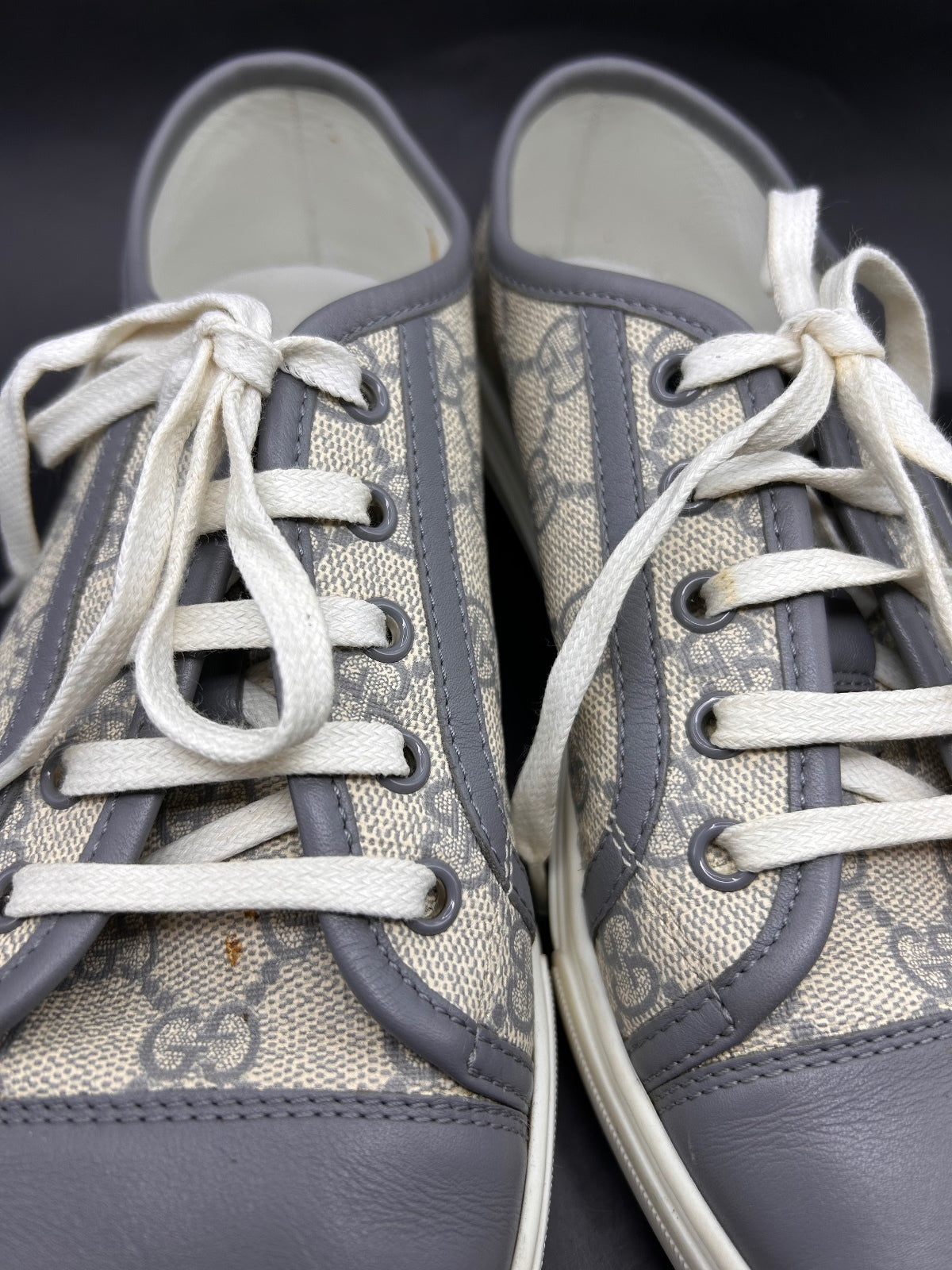 Gucci GG Supreme Canvas Low Top Sneakers Shoes Grey Blue Size EU 38 US 8