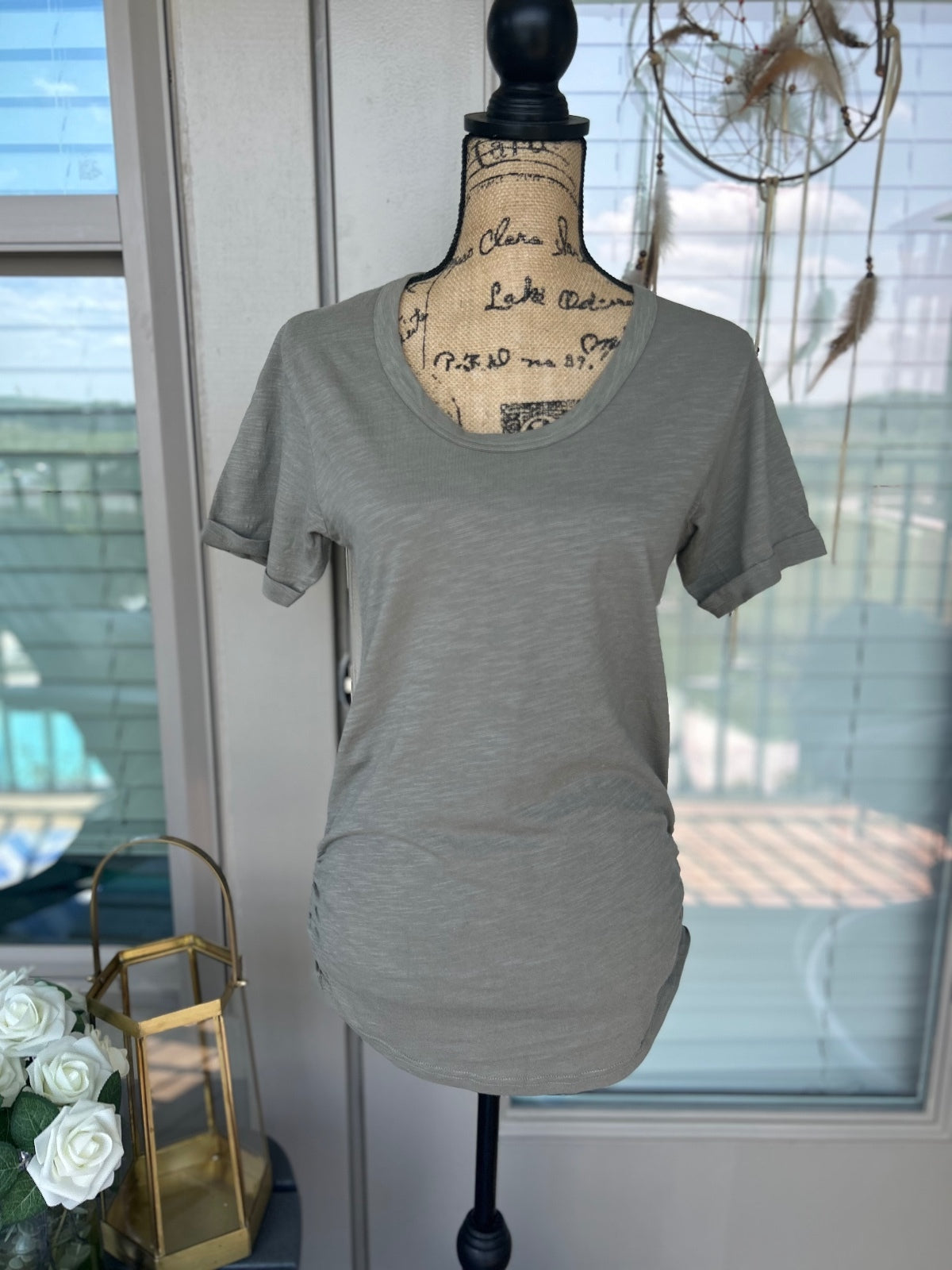 Pact Women's Size Small Olive Green Organic Cotton Short Sleeve Scoop Neck Tee S