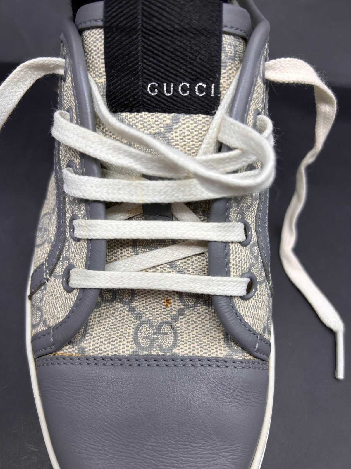 Gucci GG Supreme Canvas Low Top Sneakers Shoes Grey Blue Size EU 38 US 8