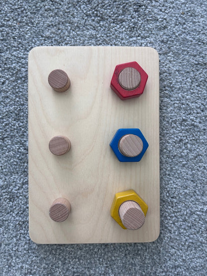 Montessori Wooden Nut & Bolt Toy Fine Motor Skills Toddler Educational Activity