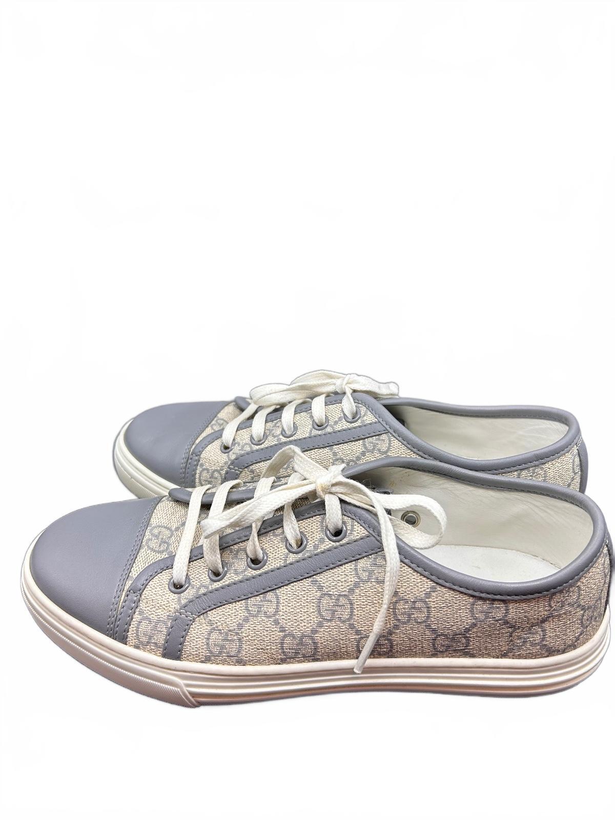 Gucci GG Supreme Canvas Low Top Sneakers Shoes Grey Blue Size EU 38 US 8