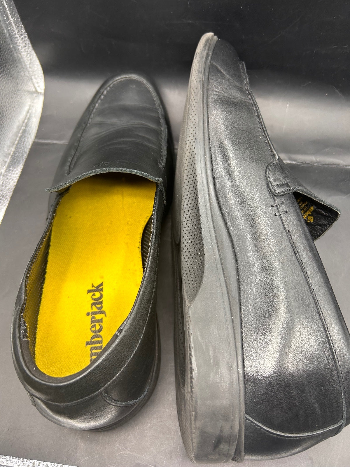 Amberjack Black Leather Slip On Loafers Mens Size 14 M Comfort Dress Shoes