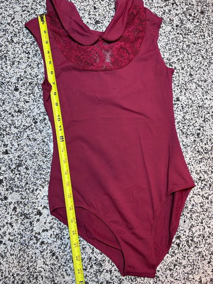 Sansha Burgundy Floral Lace Keyhole Back Dance Leotard Sz 5 Large Adult Ballet