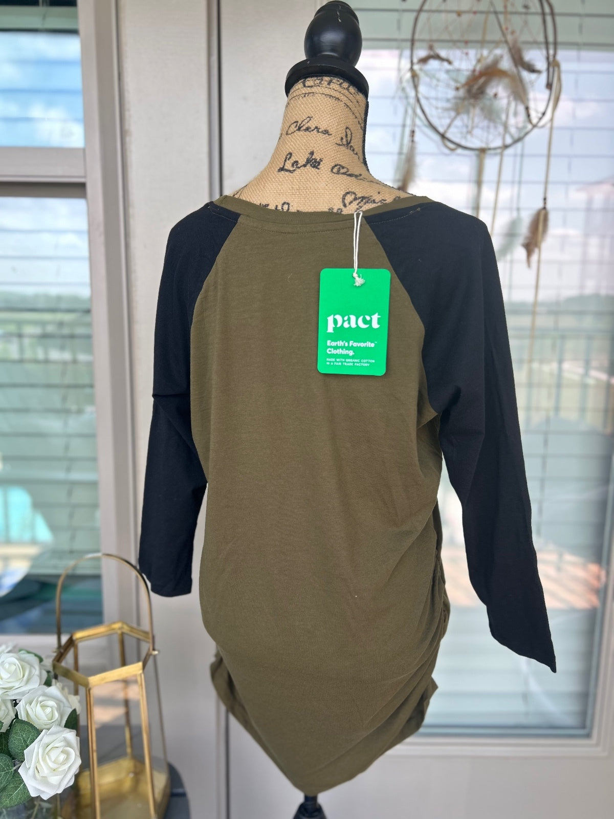 Pact Organic Maternity Olive Green Black Raglan Sleeve Tunic Top Size XL NWT