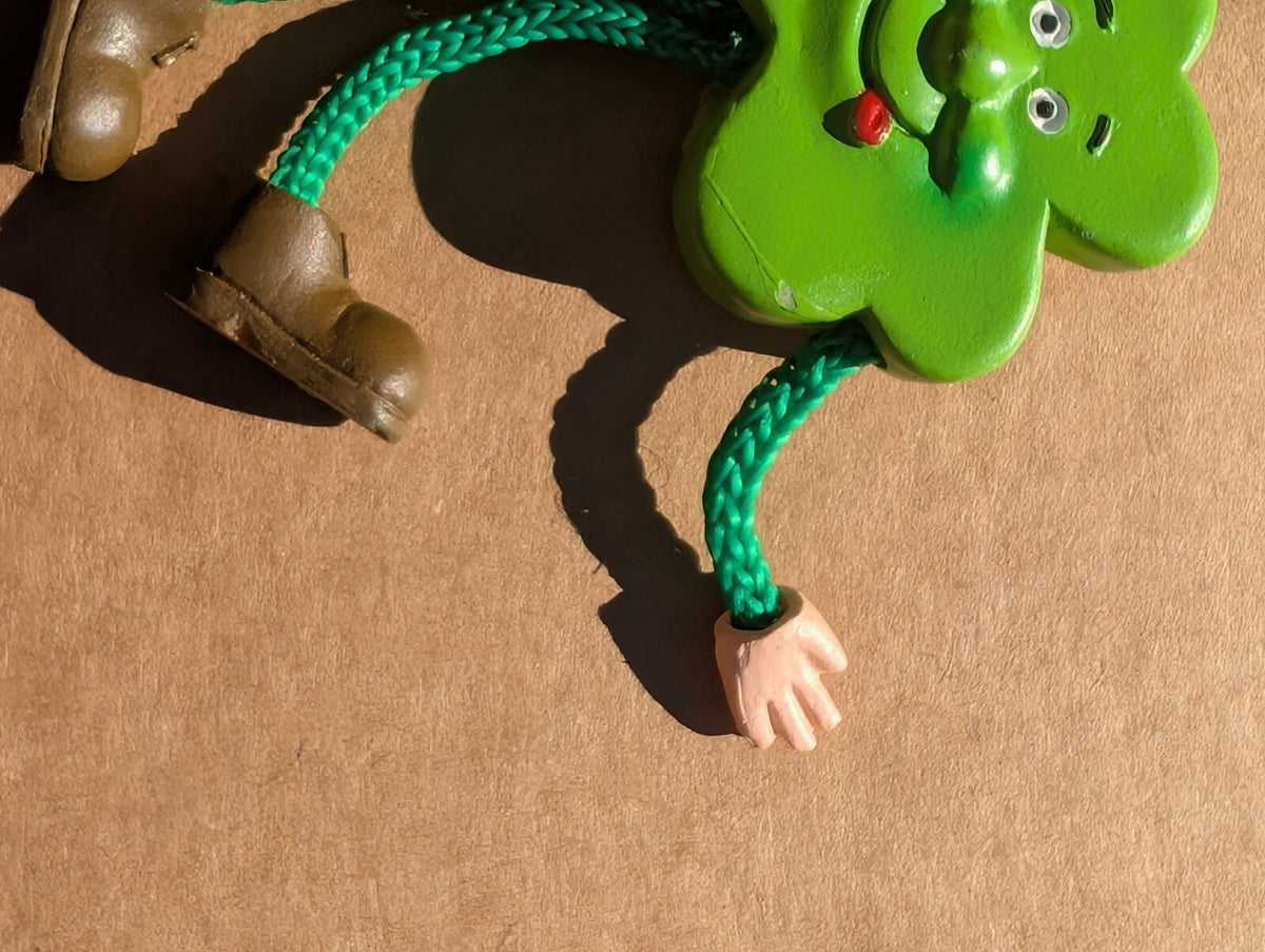 3D Shamrock Fridge Magnet Dangling Rope Arms Legs Irish St Patricks Day 4"