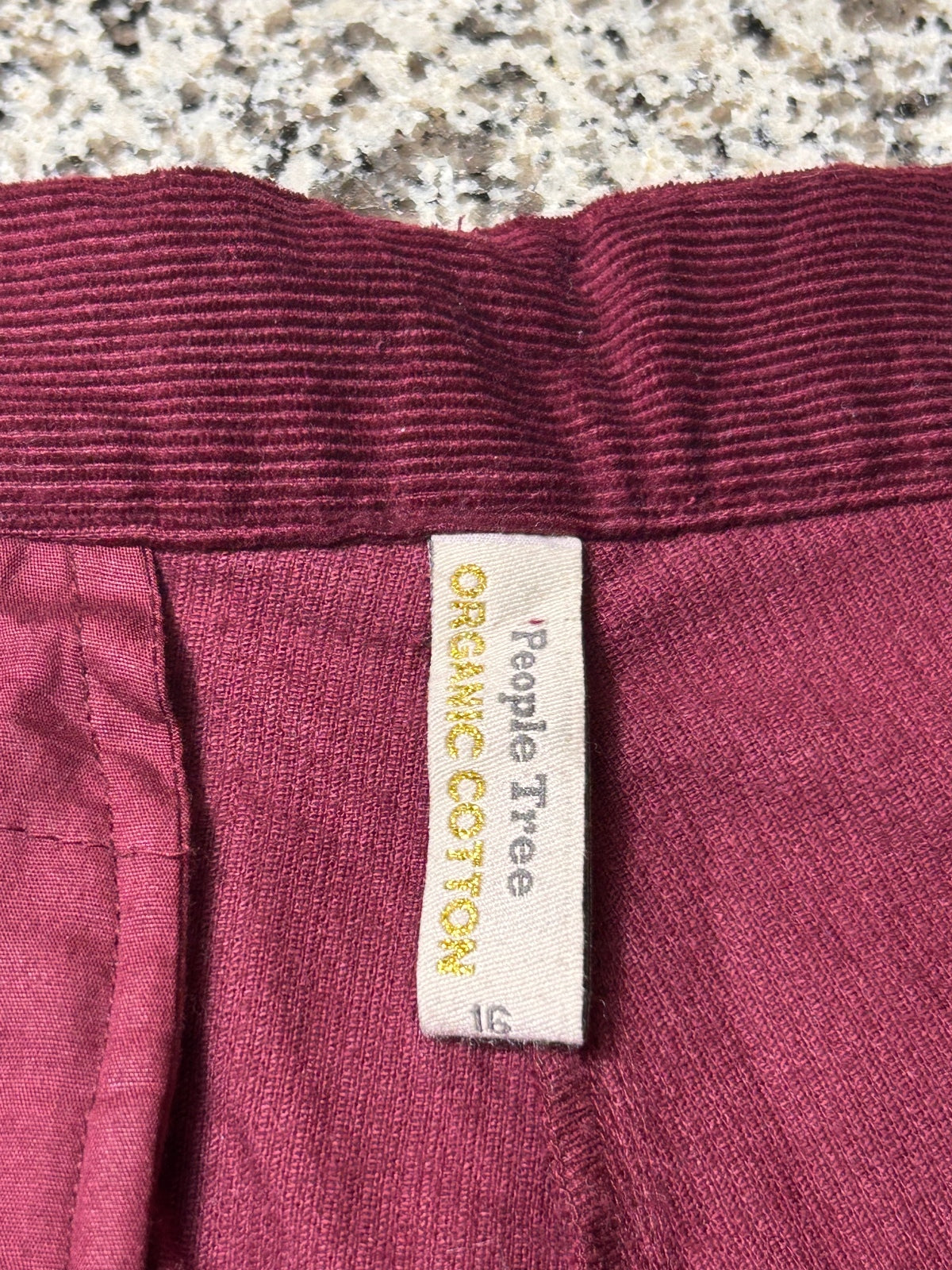 People Tree Organic Cotton Burgundy Corduroy Pants High Waist Wide Leg Women 12