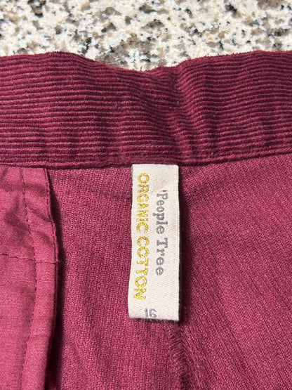 People Tree Organic Cotton Burgundy Corduroy Pants High Waist Wide Leg Women 12