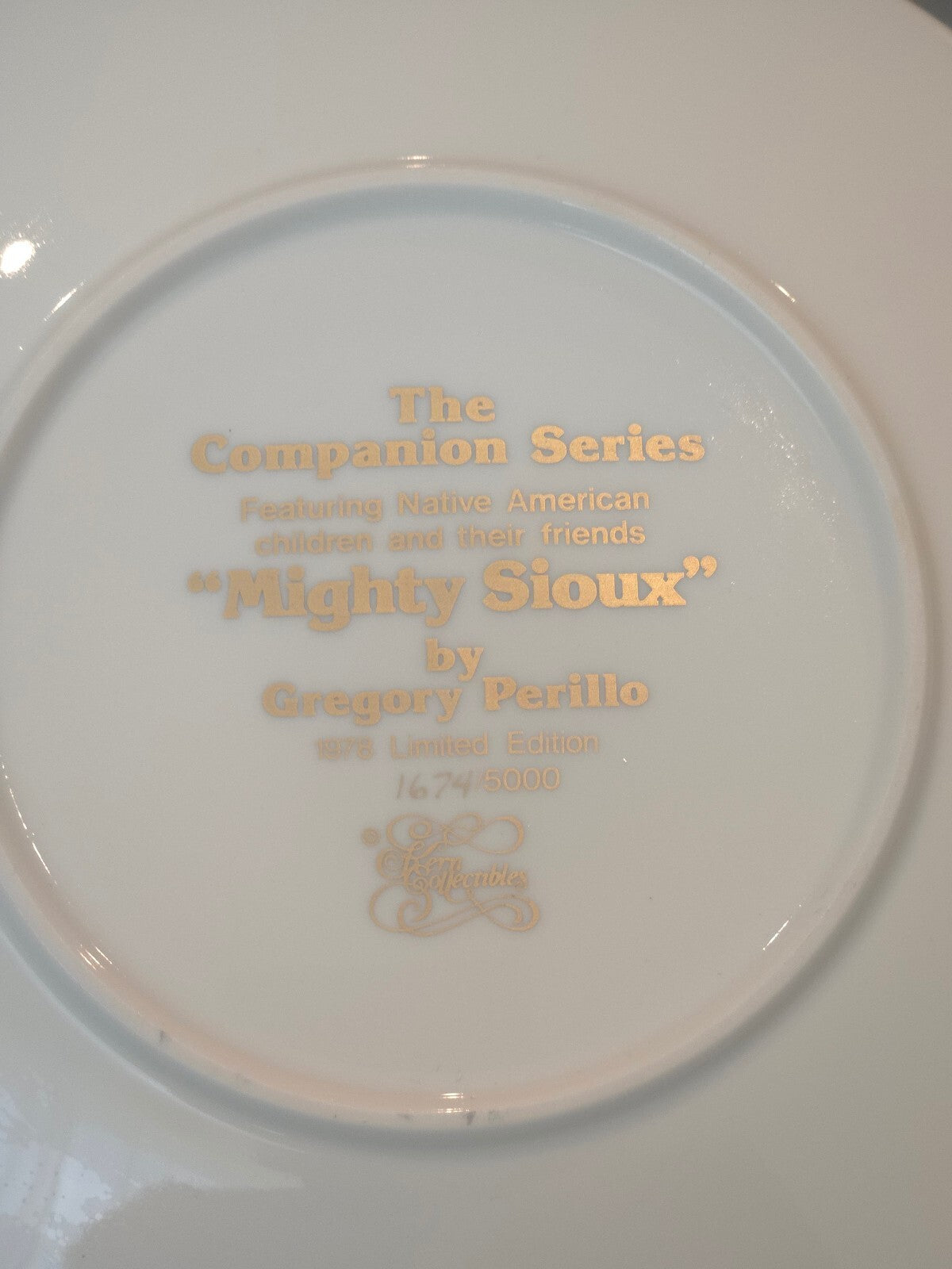 Vintage 1978 Gregory Perillo Mighty Sioux Collector Plate 8.25" Gold Rim