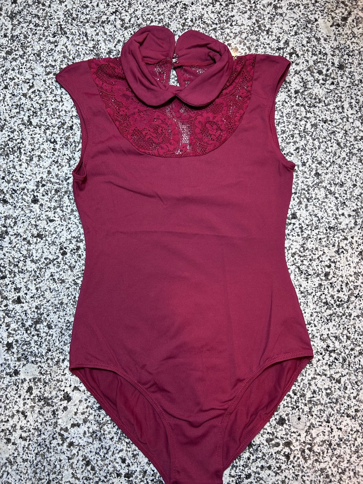 Sansha Burgundy Floral Lace Keyhole Back Dance Leotard Sz 5 Large Adult Ballet