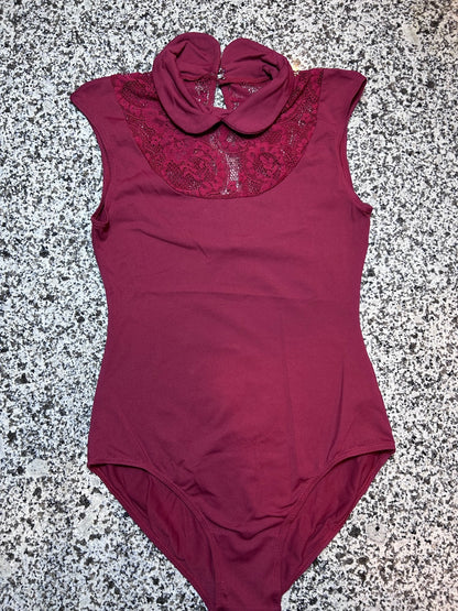 Sansha Burgundy Floral Lace Keyhole Back Dance Leotard Sz 5 Large Adult Ballet