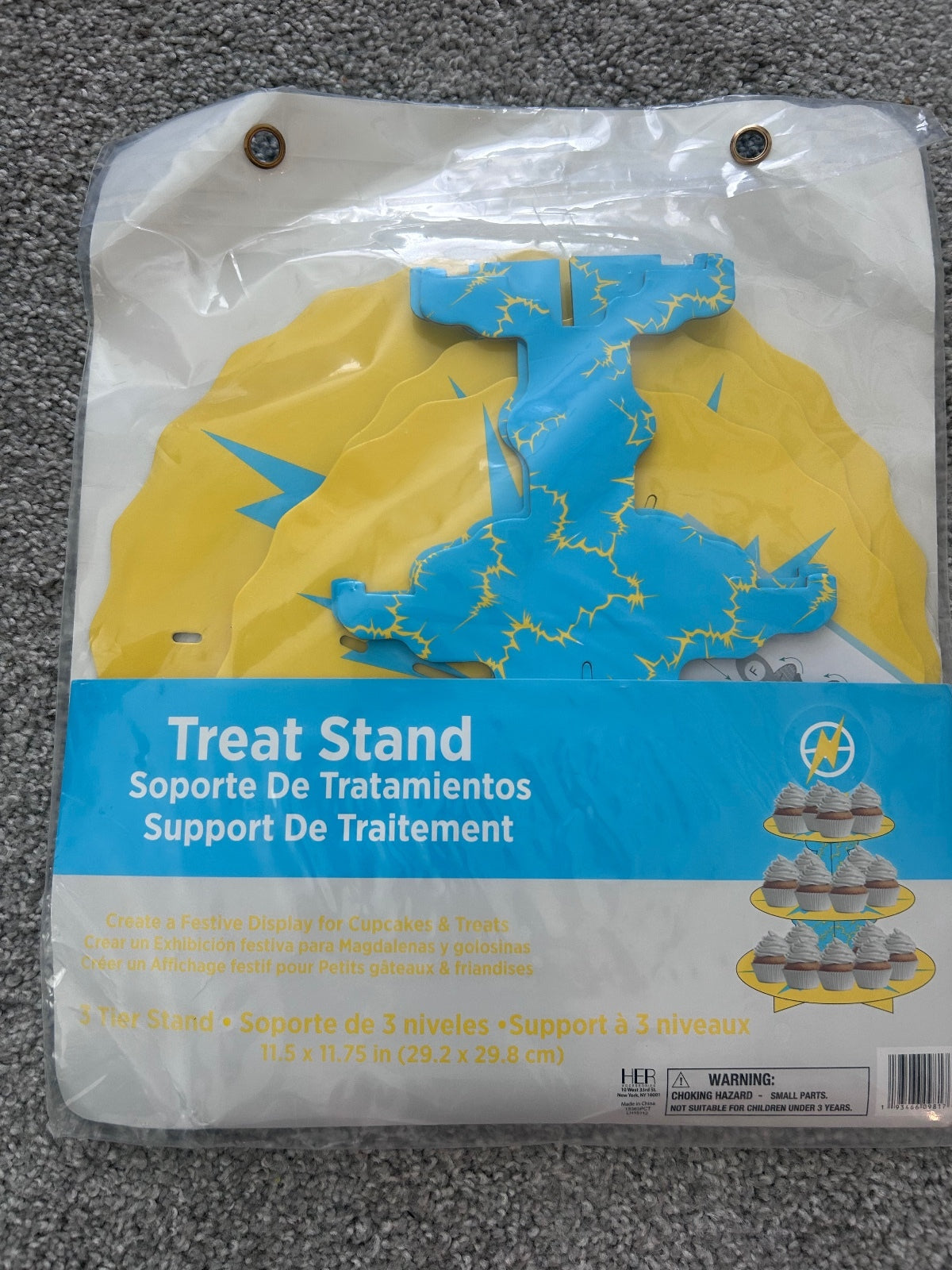 3 Tier Treat Stand Cupcake & Treat Display - Blue and Yellow Lightning Design