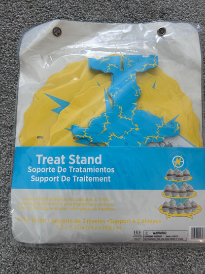 3 Tier Treat Stand Cupcake & Treat Display - Blue and Yellow Lightning Design