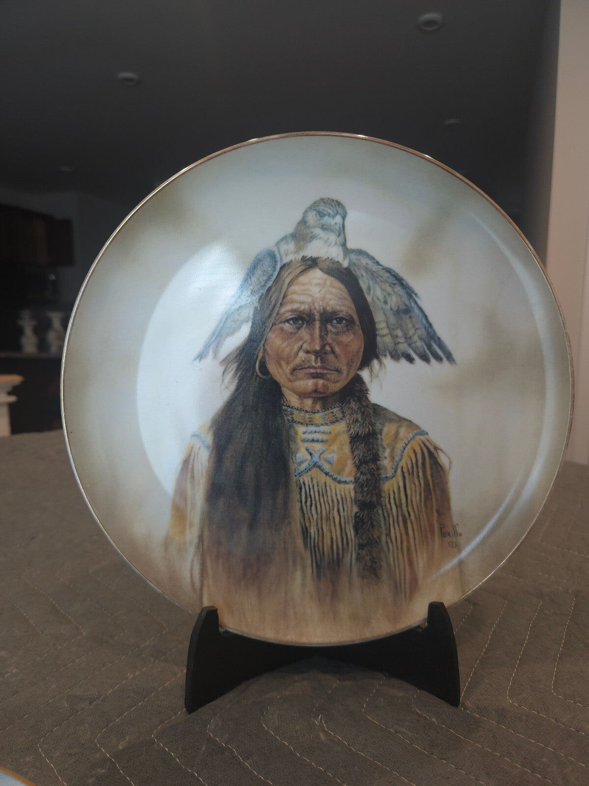 Vintage 10.25" Gregory Perillo Native American Man & Hawk Collector Plate