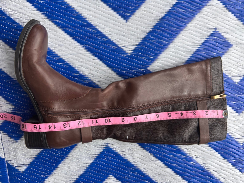 Franco Sarto Women's Brown Leather Riding Boots Knee High Zip Buckle Size 5.5 M