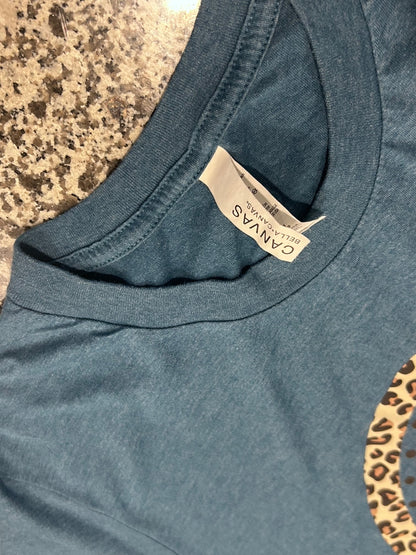 Women's Medium Blue Be Kind Leopard Print Rainbow and 'Be Kind' Graphic T-Shirt