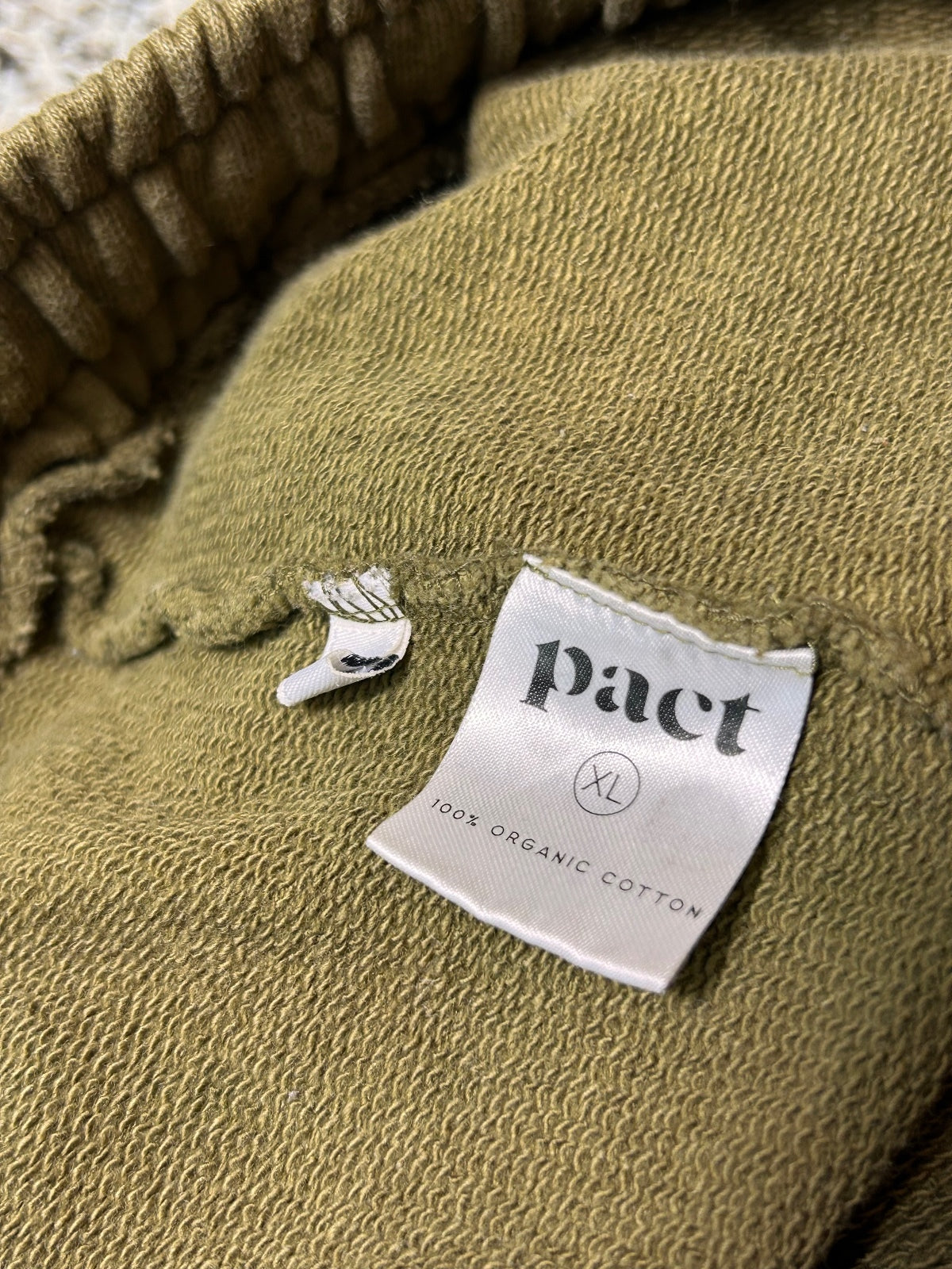 Pact Mens XL Organic Cotton Sweatpants Olive Green Drawstring Lounge Pants -Flaw