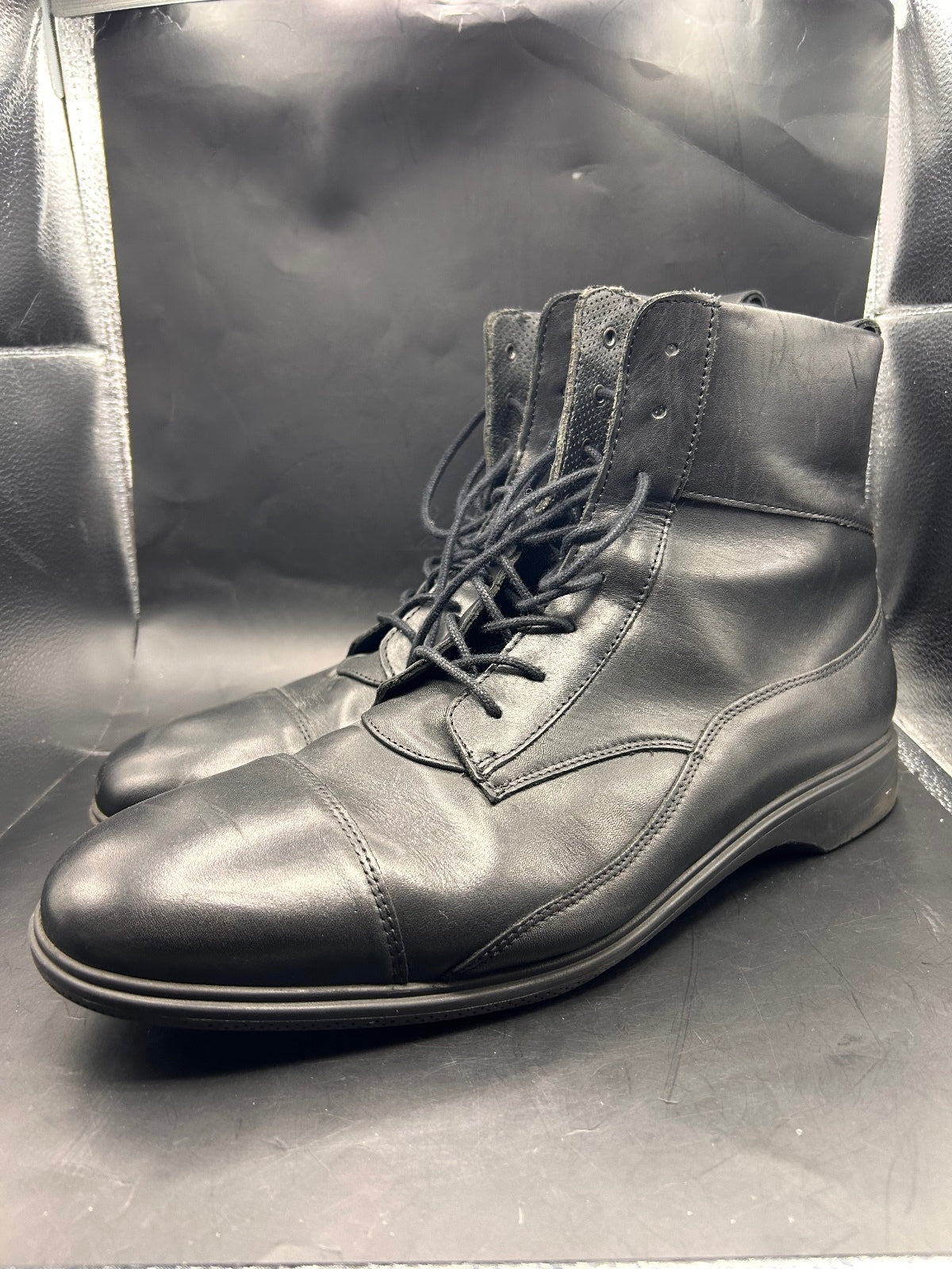 Amberjack Black Leather Lace Up Dress Boots Mens Size 14 M Comfort Ankle Boot