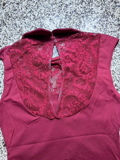 Sansha Burgundy Floral Lace Keyhole Back Dance Leotard Sz 5 Large Adult Ballet