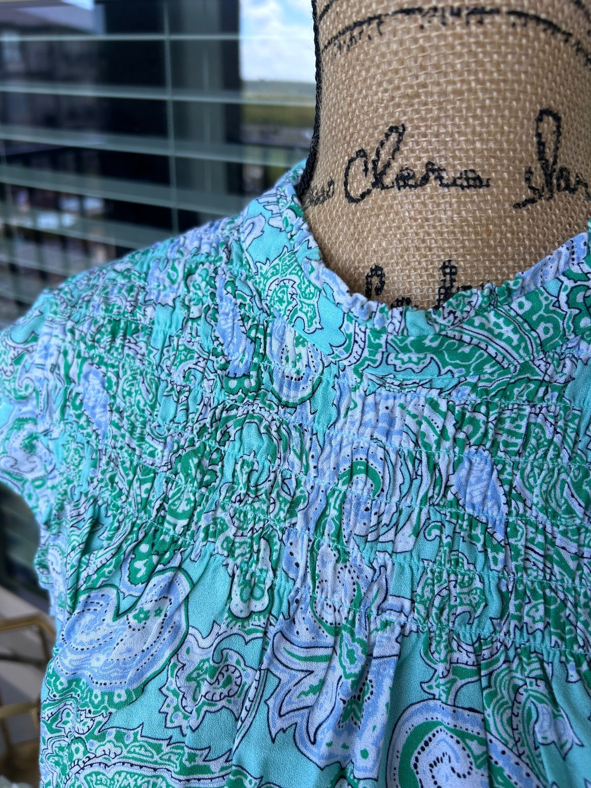 Crown Ivy Womens XXL Turquoise Blue Green Paisley Sleeveless Keyhole Blouse Top