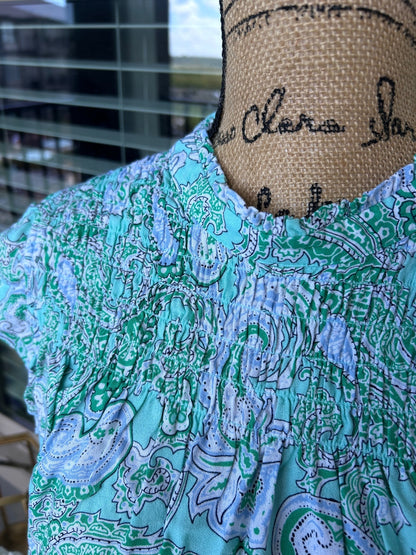Crown Ivy Womens XXL Turquoise Blue Green Paisley Sleeveless Keyhole Blouse Top