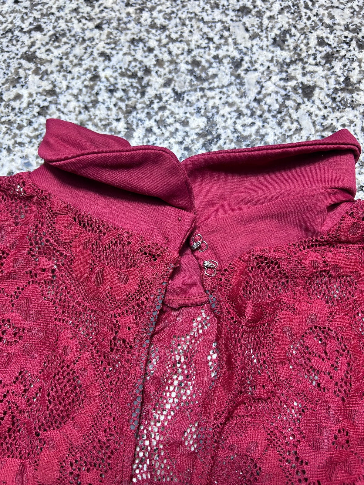 Burgundy Sleeveless Dance Leotard with Lace Collar Detail