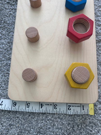 Montessori Wooden Nut & Bolt Toy Fine Motor Skills Toddler Educational Activity