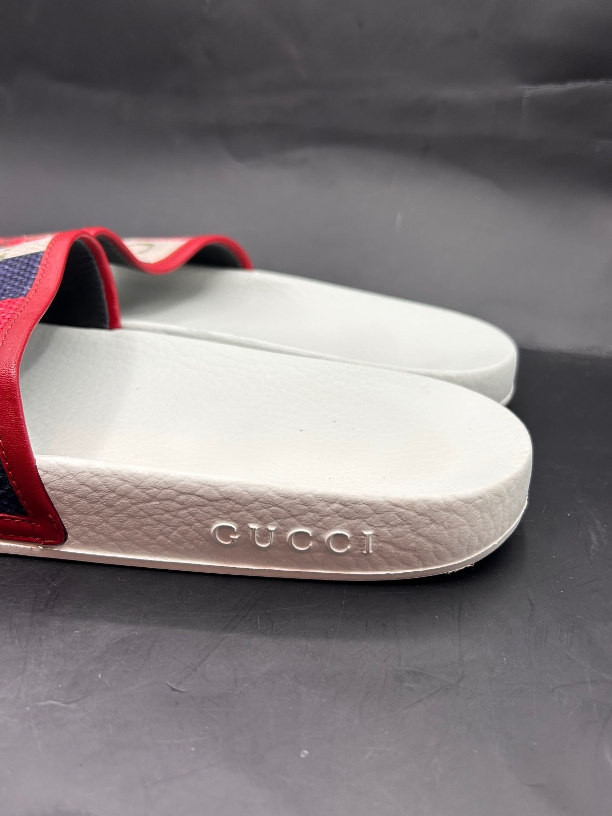 Gucci Web Stripe White Leather Flip Flops Thong Sandals Womens 8.5