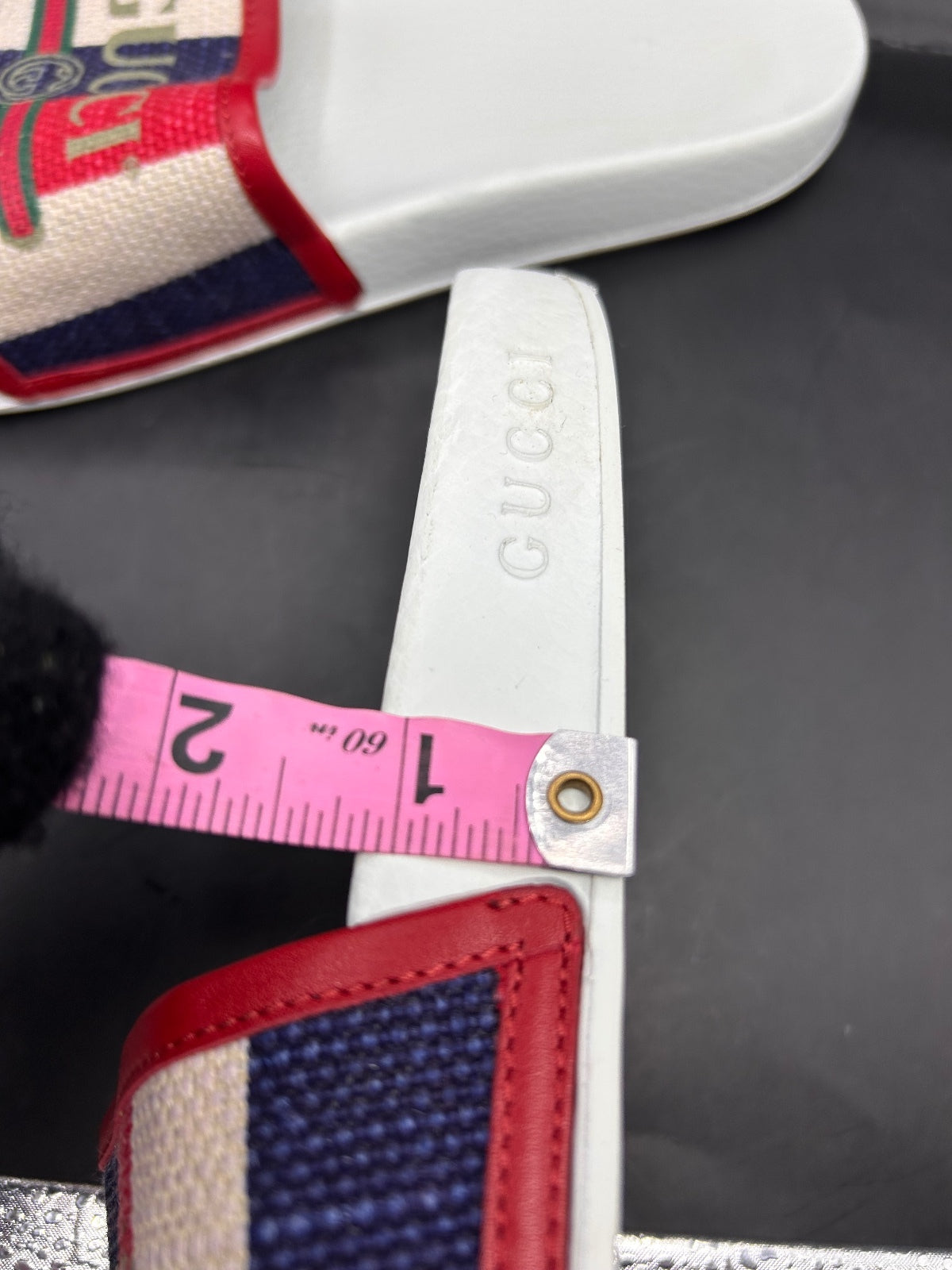 Gucci Web Stripe White Leather Flip Flops Thong Sandals Womens 8.5