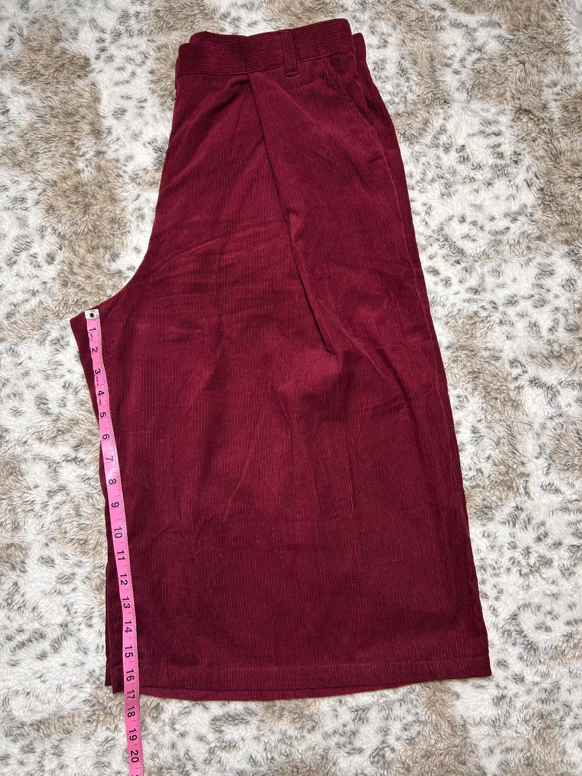 People Tree Organic Cotton Burgundy Corduroy Pants High Waist Wide Leg Women 12