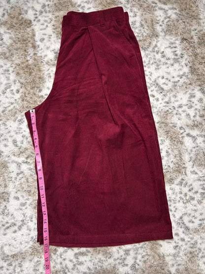 People Tree Organic Cotton Burgundy Corduroy Pants High Waist Wide Leg Women 12