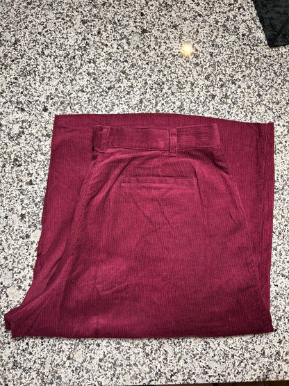 People Tree Organic Cotton Burgundy Corduroy Pants High Waist Wide Leg Women 12