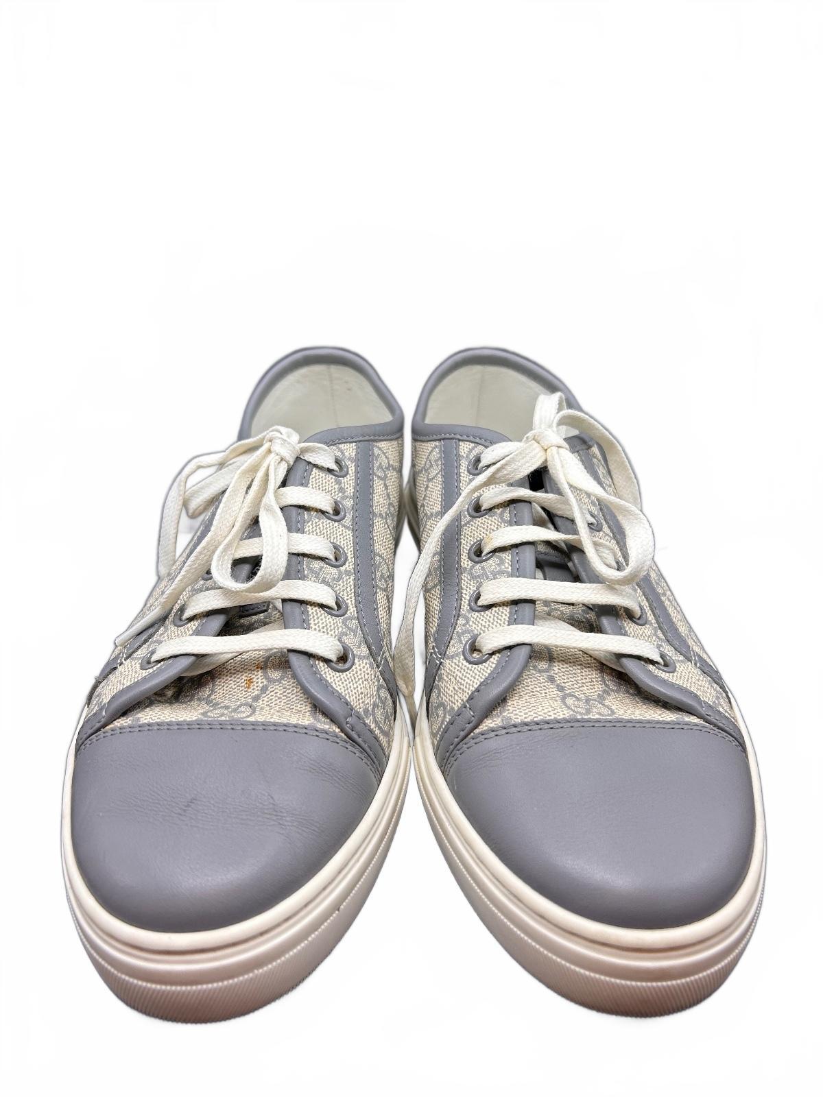 Gucci GG Supreme Canvas Low Top Sneakers Shoes Grey Blue Size EU 38 US 8