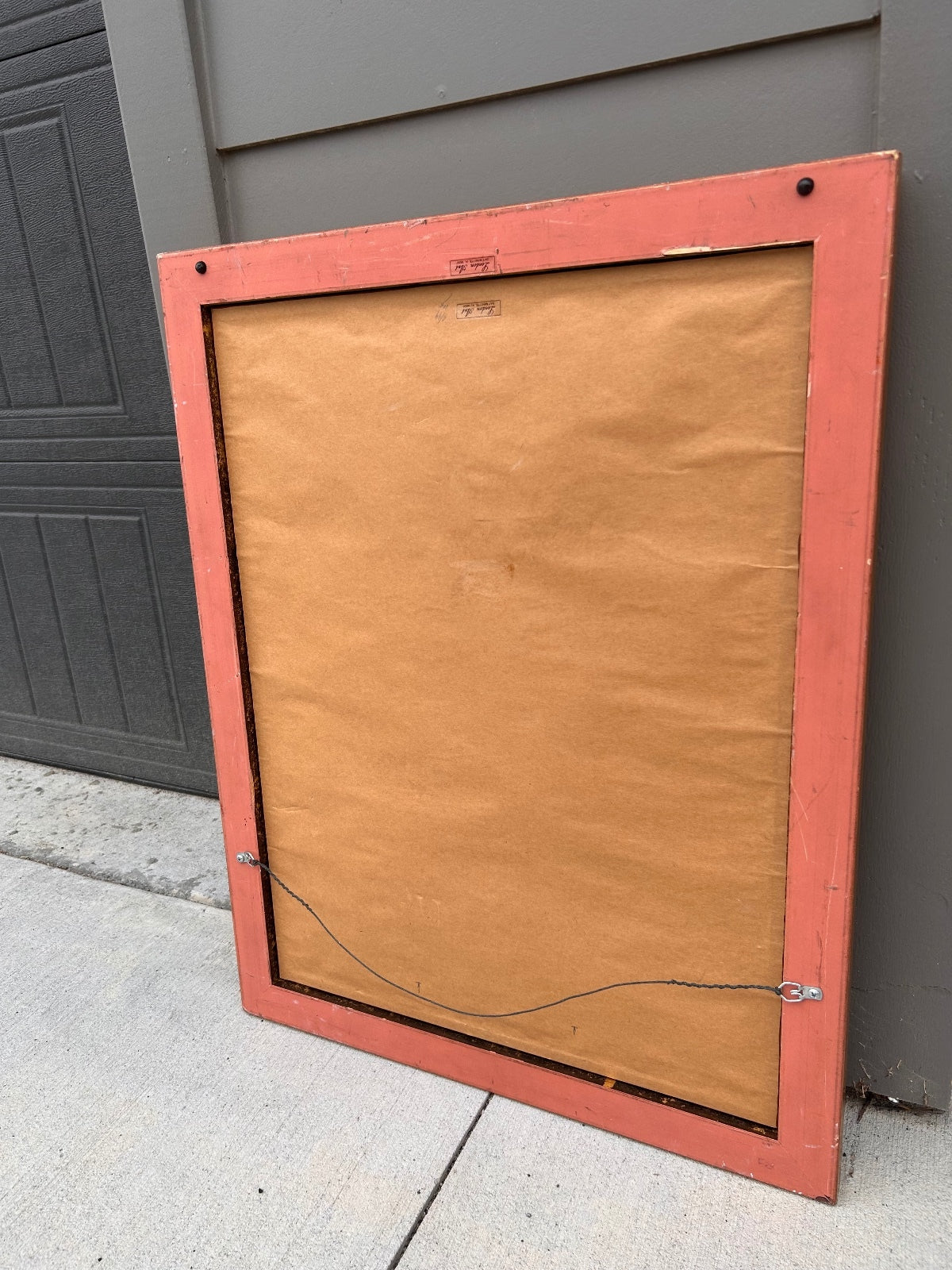 Vintage Framed Abstract Art Print Heavy Ornate Gold Gilt Frame Linen Mat 28x22