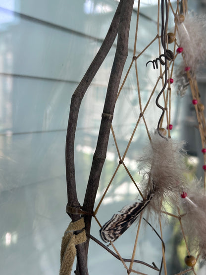 Large Boho Feather Dreamcatcher Wall Hanging 33x9 Wooden Beads Home Decor