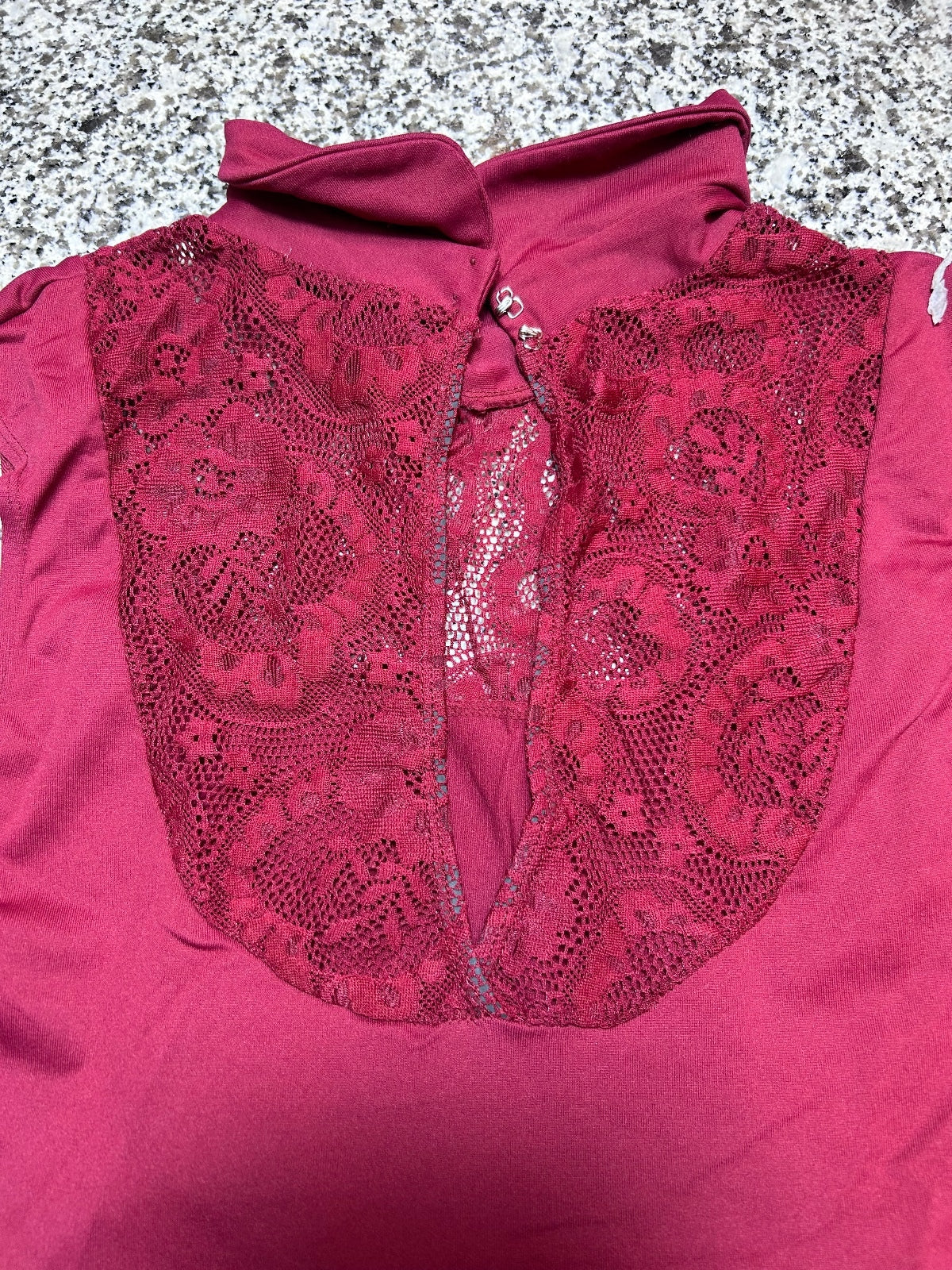 Burgundy Sleeveless Dance Leotard with Lace Collar Detail