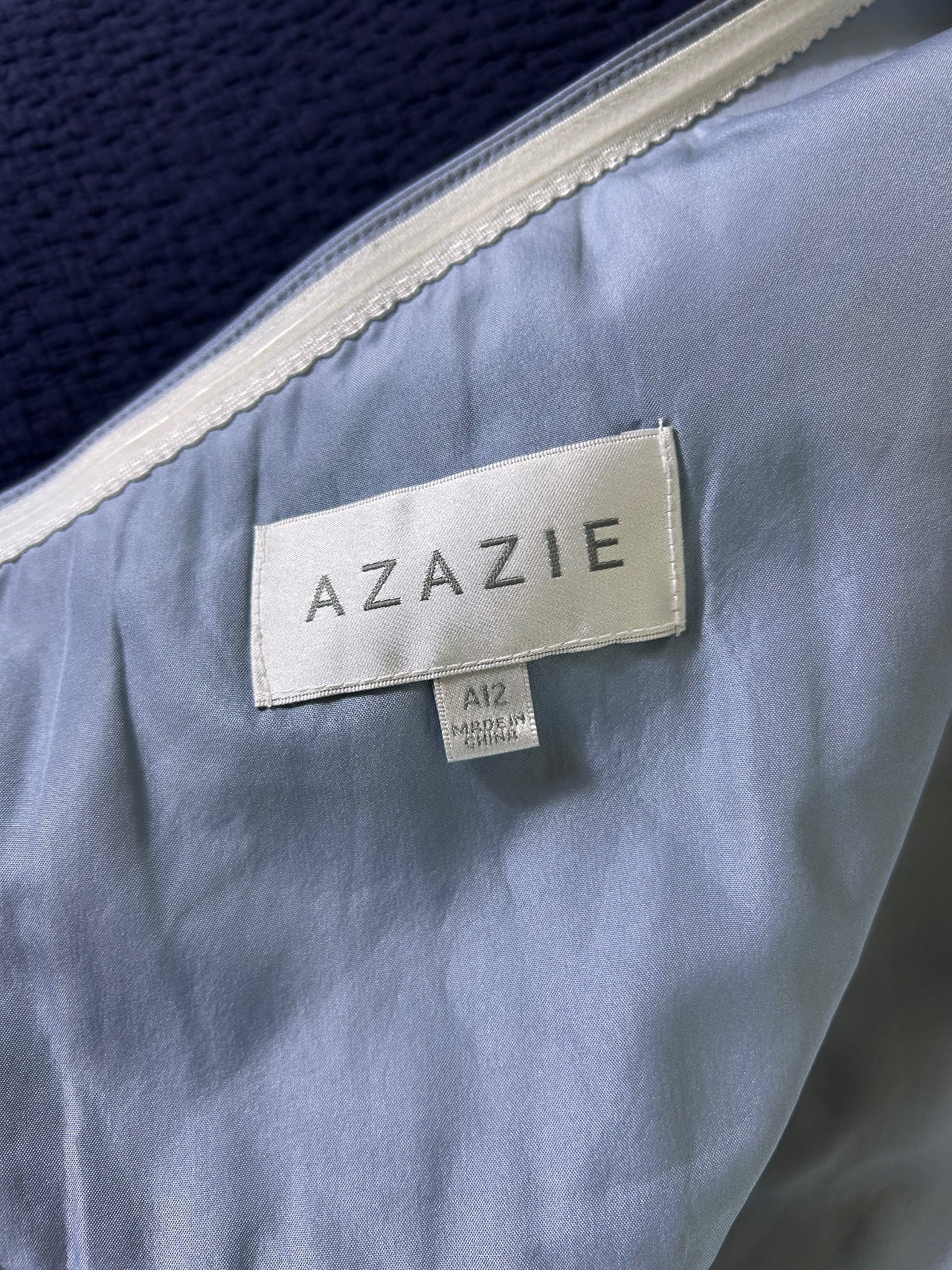 NWT! Azazie Dusty Blue One-Shoulder Dress Size 12 A-Line Floor Length 64”