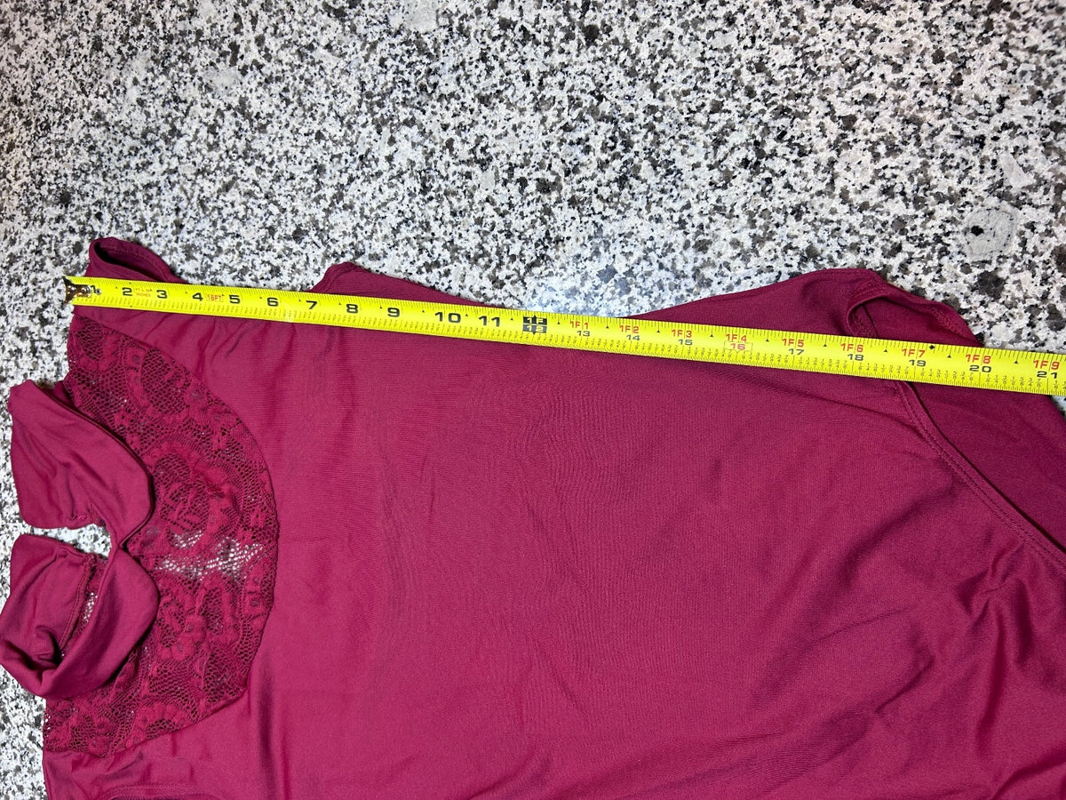 Burgundy Sleeveless Dance Leotard with Lace Collar Detail