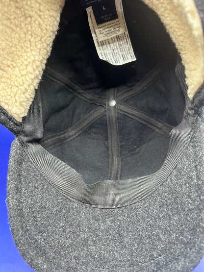 Woolrich Men Dark Gray Wool Blend Winter Cap Ear Flaps Fleece Lined Trapper Hat