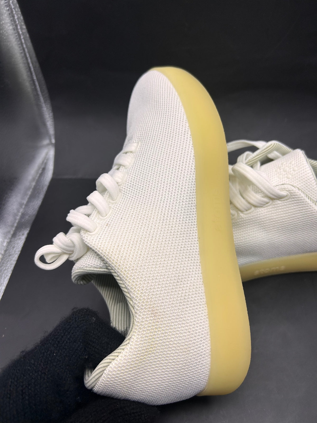 Atoms Model 001 White Yellow Knit Sneakers Size US Women's 5.5 Men's 4 Unisex