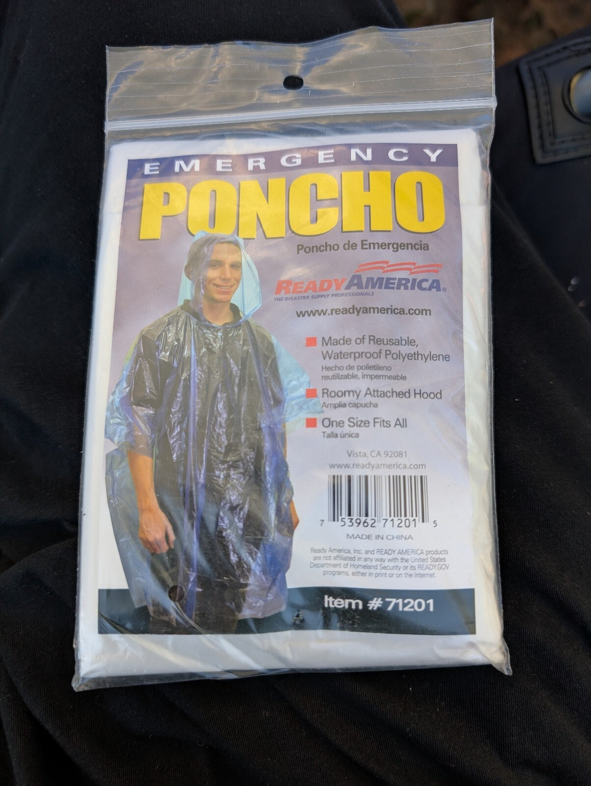 Three (3) Ready America Emergency Rain Ponchos Hooded Waterproof Survival Gear