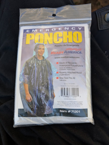 Three (3) Ready America Emergency Rain Ponchos Hooded Waterproof Survival Gear