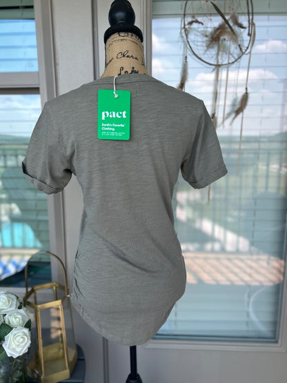 Pact Women's Size Small Olive Green Organic Cotton Short Sleeve Scoop Neck Tee S