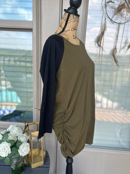 Pact Organic Maternity Olive Green Black Raglan Sleeve Tunic Top Size XL NWT