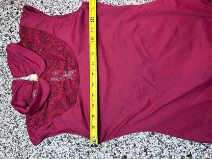 Burgundy Sleeveless Dance Leotard with Lace Collar Detail