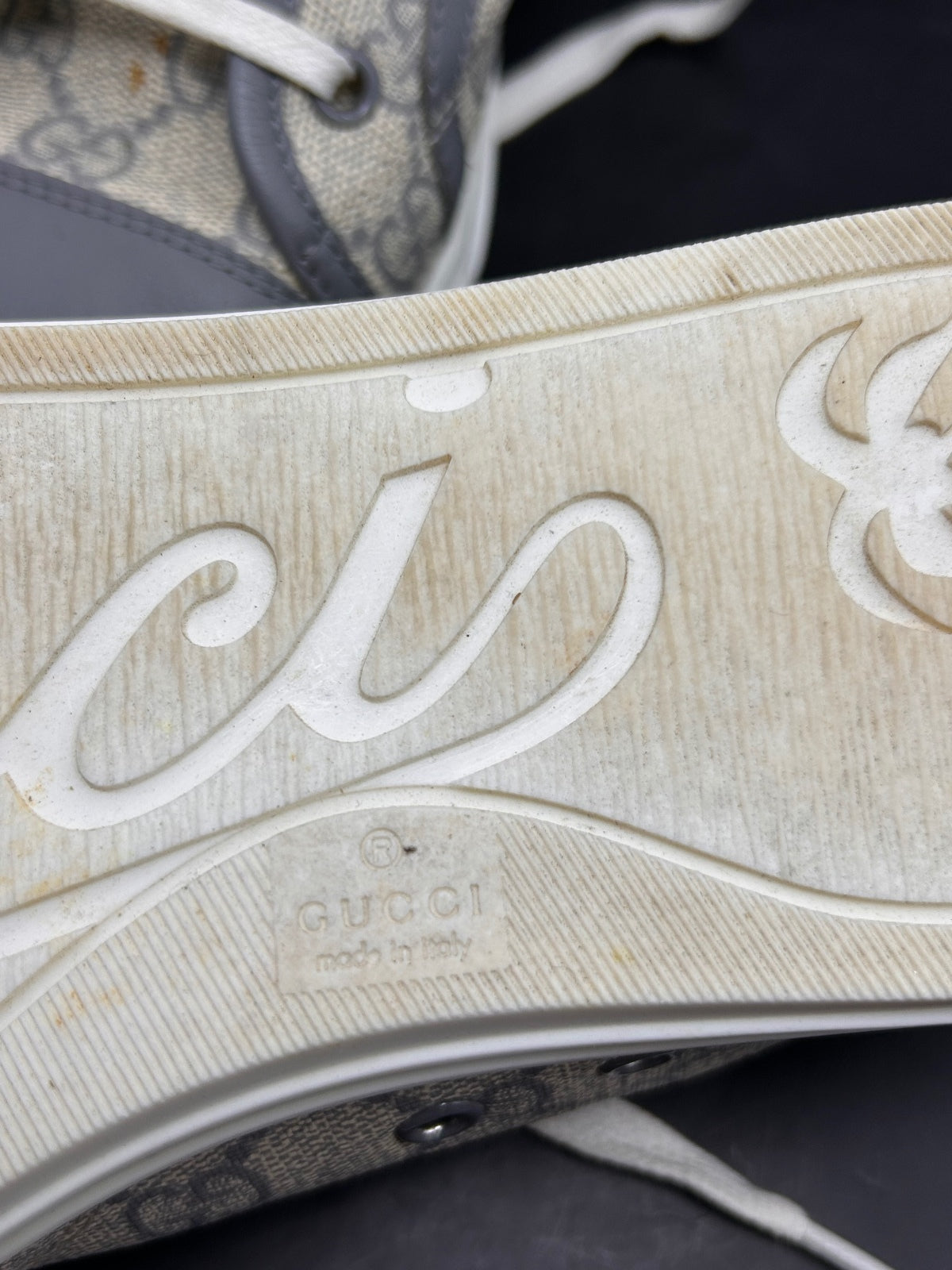 Gucci GG Supreme Canvas Low Top Sneakers Shoes Grey Blue Size EU 38 US 8