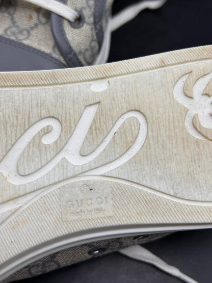 Gucci GG Supreme Canvas Low Top Sneakers Shoes Grey Blue Size EU 38 US 8