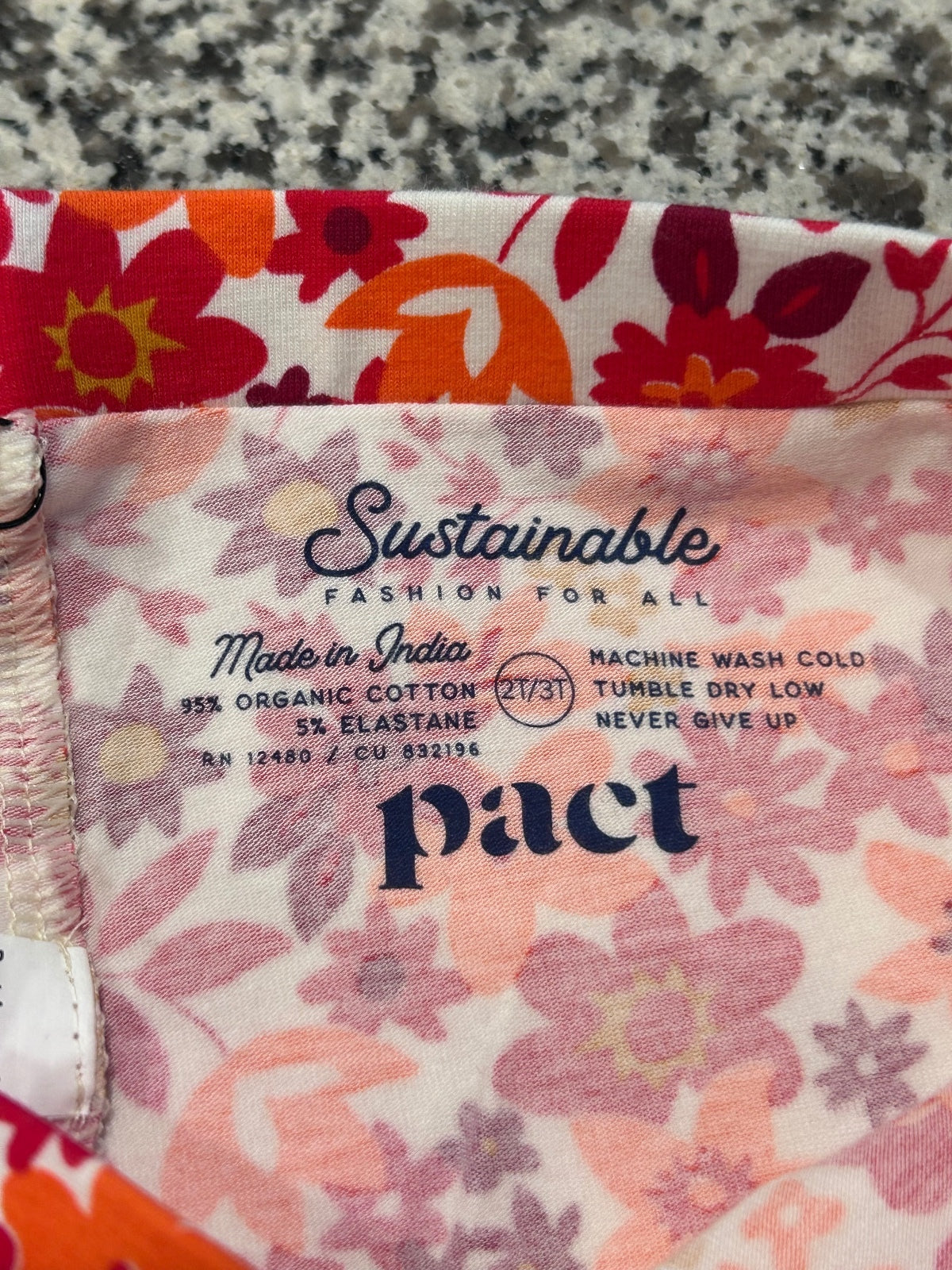 Pact Baby/Toddler Floral Skirted Leggings Organic Cotton Size 2T