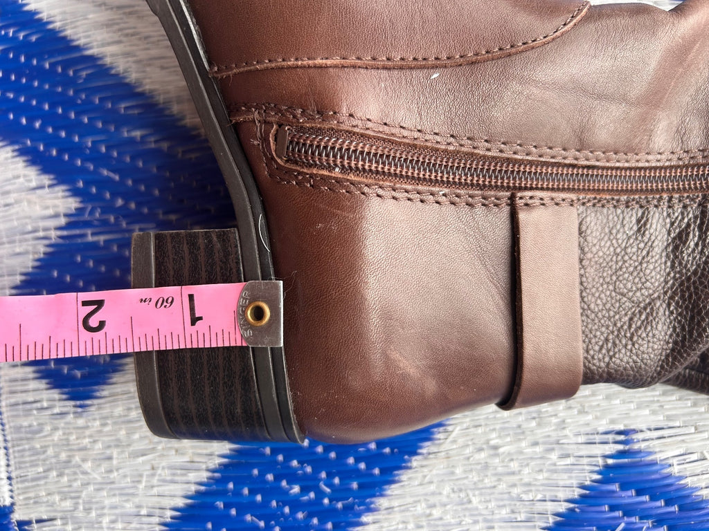 Franco Sarto Women's Brown Leather Riding Boots Knee High Zip Buckle Size 5.5 M