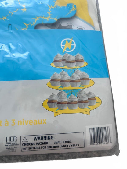 3 Tier Treat Stand Cupcake & Treat Display - Blue and Yellow Lightning Design